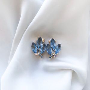 Vintage Baby Blue Leaf Clip Earrings